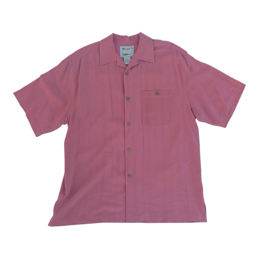Vintage Y2K Calypso Joe 100% Silk Camp Shirt Mens Large Coral Hawaiian Button Up
